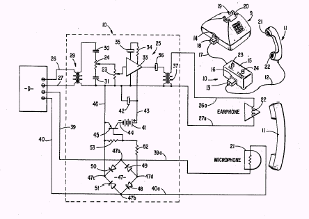 Schematic diagram of telephone headset amplifier.